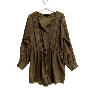 Adelyn Rae Khaki Brown Long Sleeve Rompers with Lace Trim, Size L
